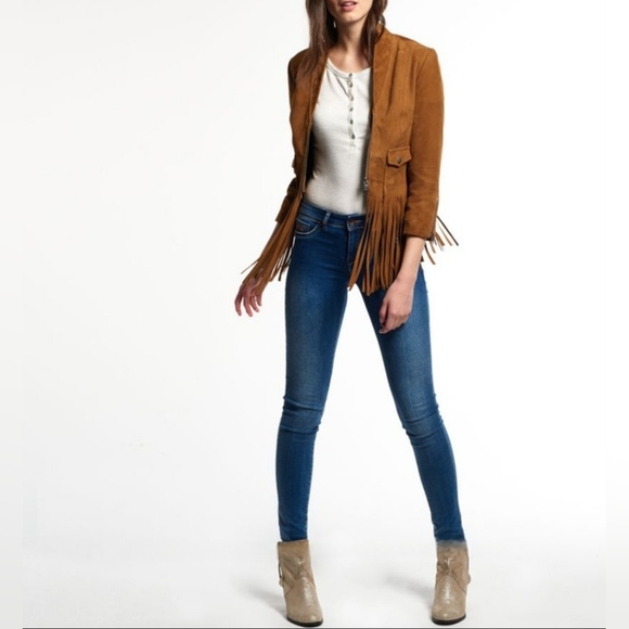 $275 NWT Superdry Women's L Suede Leather Moto biker Neonomad Fringe Jacket - Picture 1 of 16